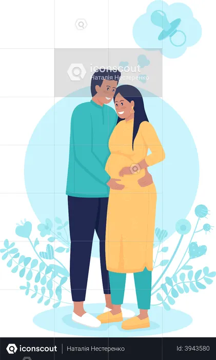 Pregnant wife with husband  Illustration