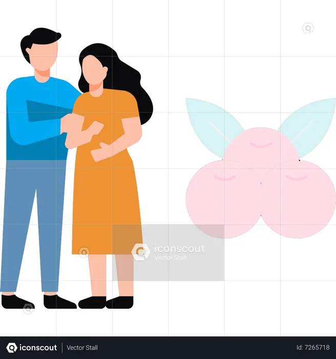 Pregnant woman and husband celebrate Christmas  Illustration