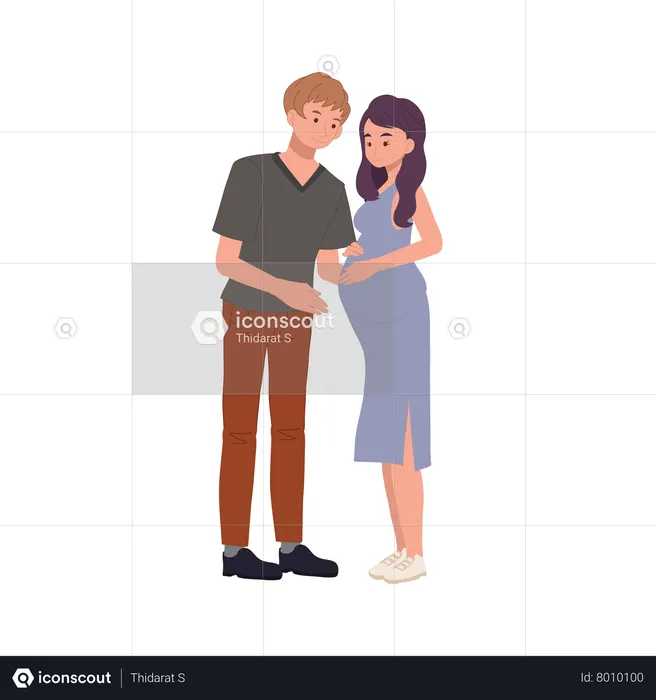 Pregnant Woman and Husband touching belly  Illustration