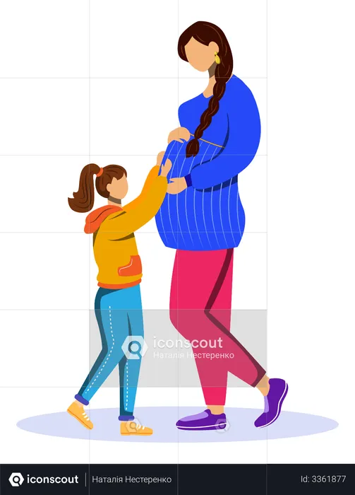 Pregnant woman and little girl  Illustration