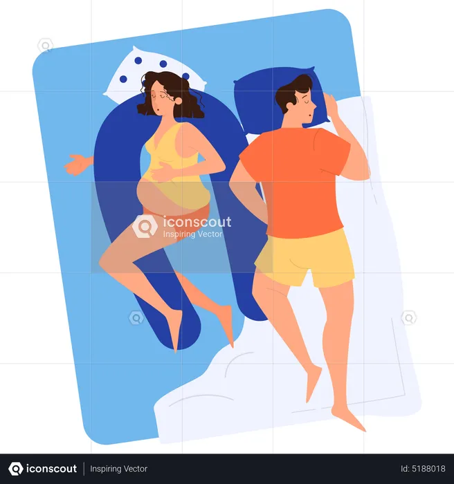 Pregnant woman and man sleeping in the bed  Illustration