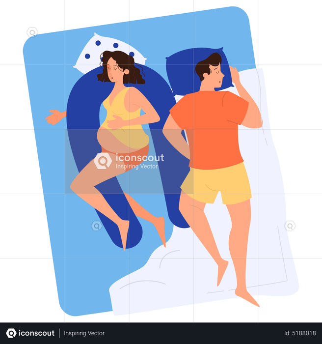 Pregnant woman and man sleeping in the bed Illustration