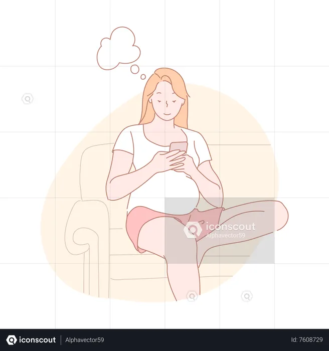 Pregnant woman chatting on mobile  Illustration