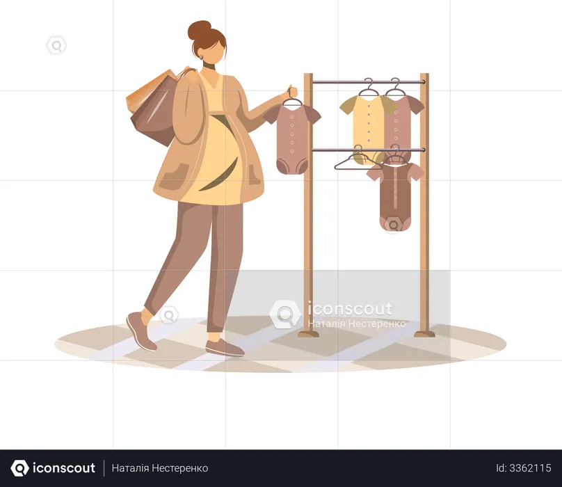 Pregnant woman choosing baby clothes  Illustration