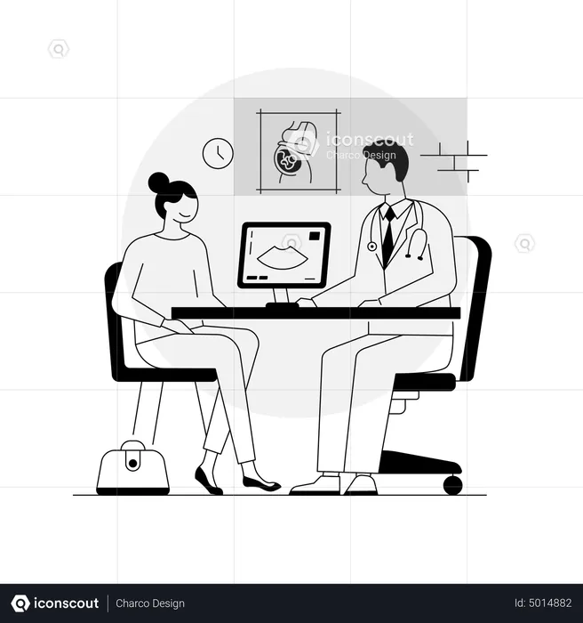 Pregnant woman consulting doctor about pregnancy  Illustration