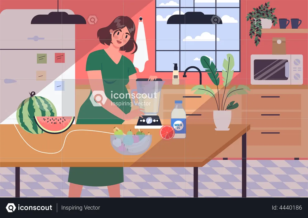 Pregnant woman cooking in kitchen  Illustration