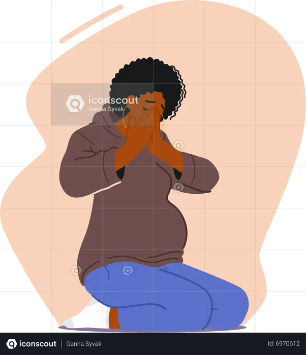 Pregnant Woman Crying Sitting on Floor  Illustration