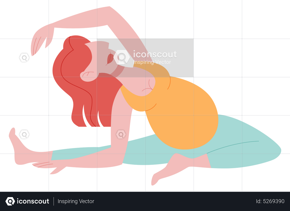 Pregnant woman doing back stretching Illustration
