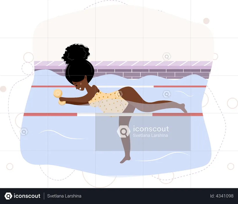 Pregnant woman doing exercise in swimming pool  Illustration