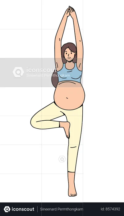 Pregnant Woman doing Tree Pose Yoga  Illustration