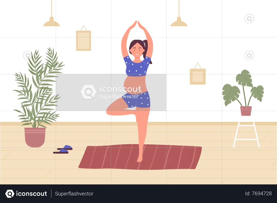 Pregnant Woman Doing Yoga  Illustration