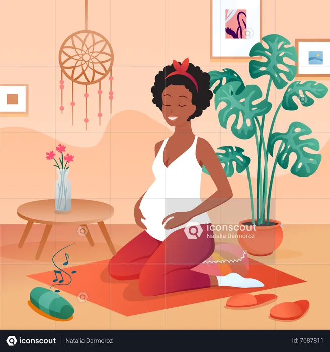 Pregnant woman doing yoga  Illustration