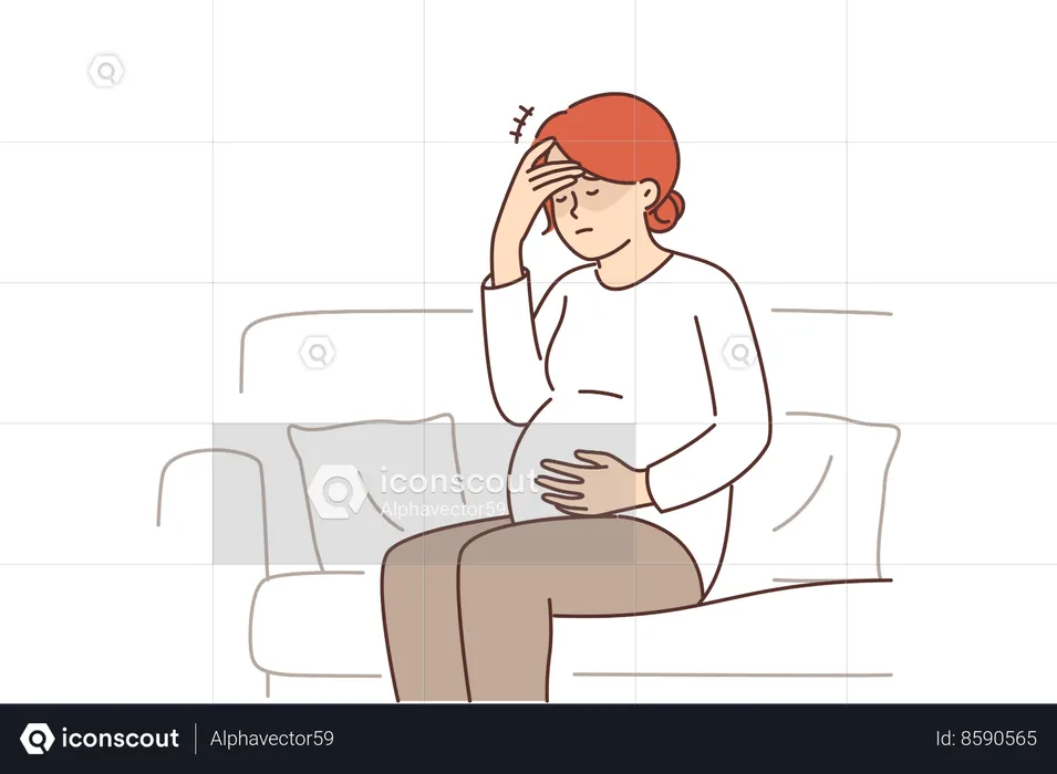 Pregnant woman feels headache  Illustration