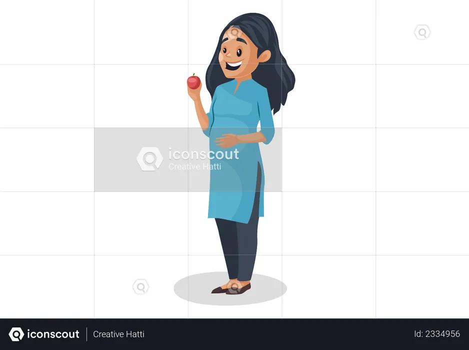 Pregnant woman holding apple in her hand  Illustration