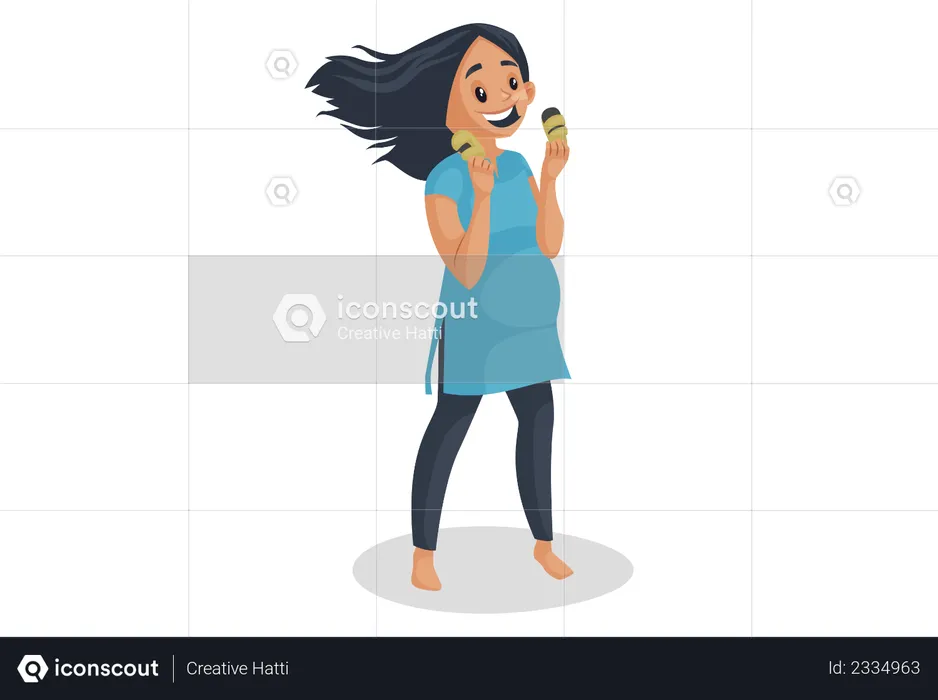 Pregnant woman holding baby slippers in her hand  Illustration