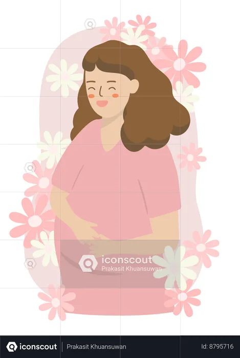 Pregnant Woman Holding Belly  Illustration