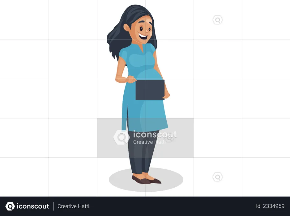 Pregnant woman holding blank board  Illustration