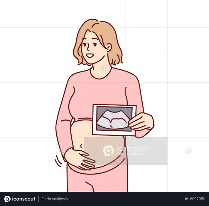 Pregnant woman holding sonography report  Illustration