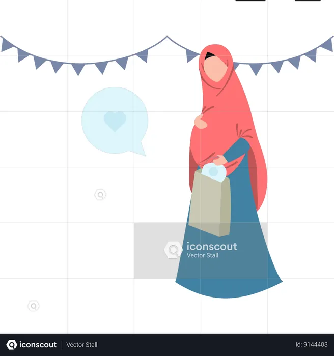 Pregnant woman holds shopping bag  Illustration