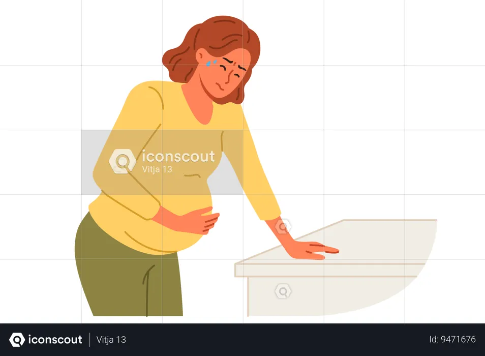 Pregnant woman holds stomach for concept complications caused by fetal development disorders  Illustration