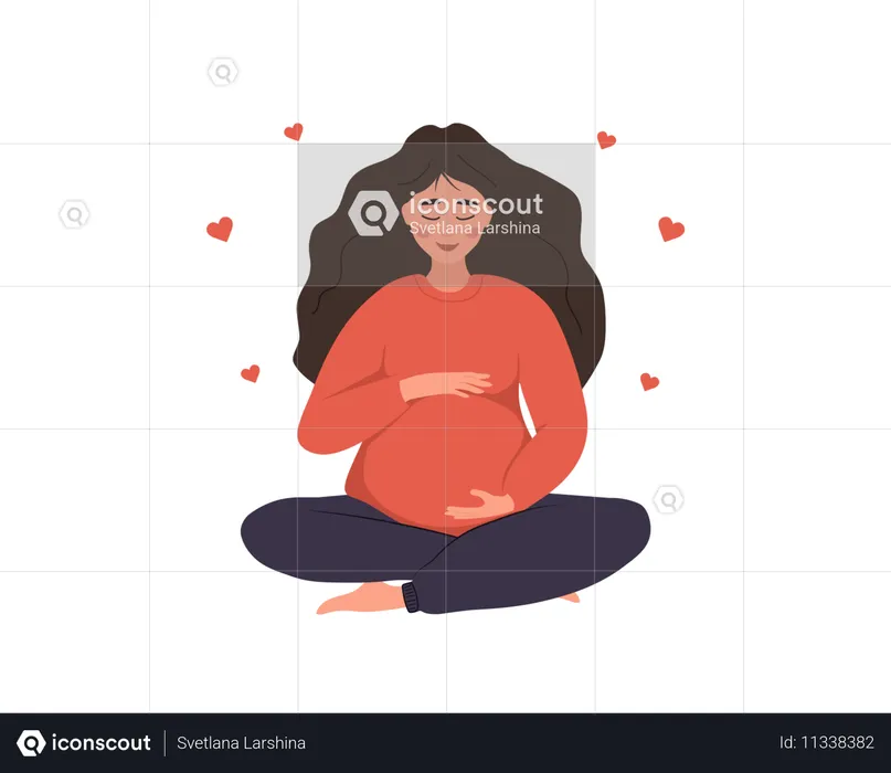 Pregnant Woman In Lotus Position Hugs Her Tummy  Illustration