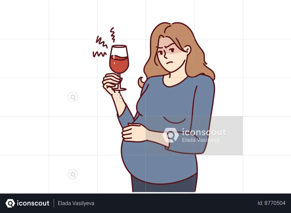Pregnant woman is drinking glass of wine  Illustration
