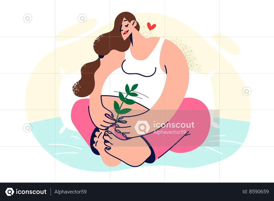 Pregnant woman is sitting on bed  Illustration