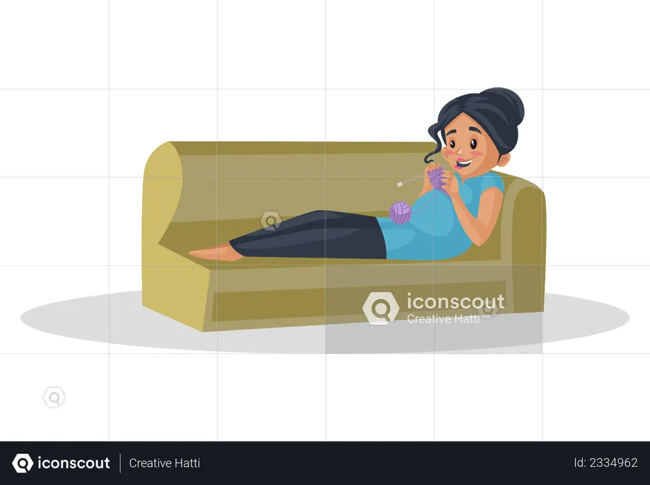 Pregnant woman knitting wool  Illustration