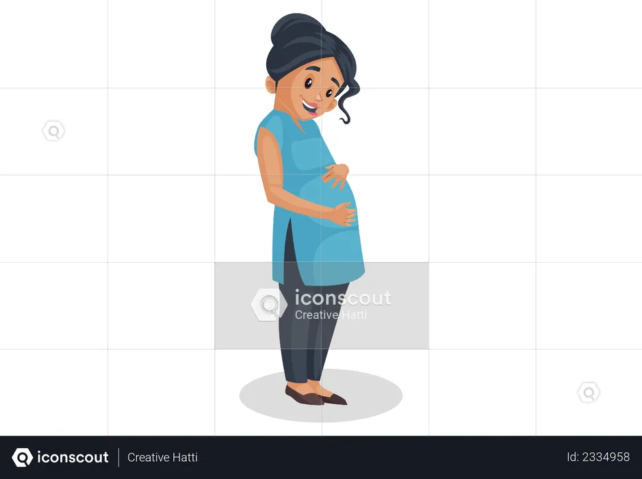 Pregnant woman looking at his womb  Illustration