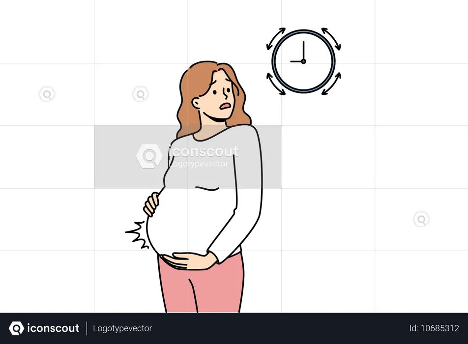 Pregnant woman measures contractions  Illustration