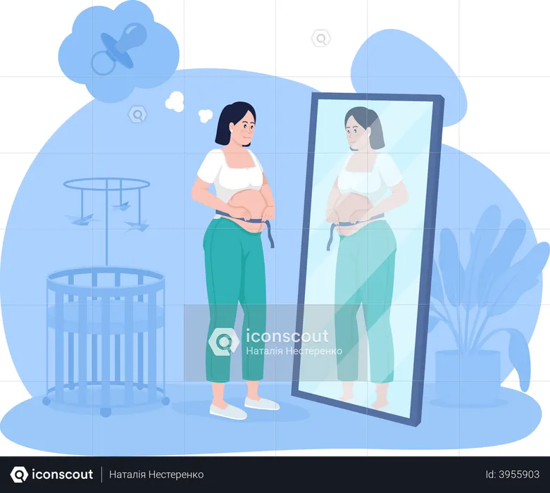 Pregnant Woman Measuring Baby Belly  Illustration