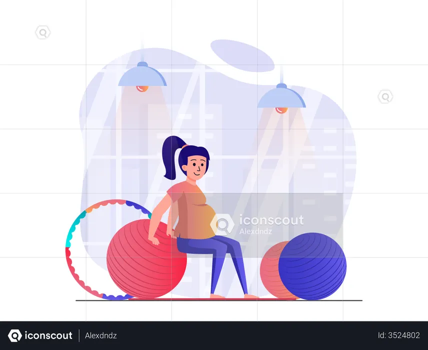 Pregnant woman on gym ball  Illustration