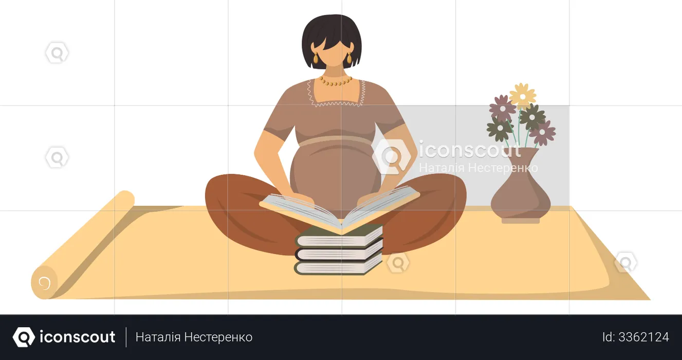Pregnant woman reading book  Illustration