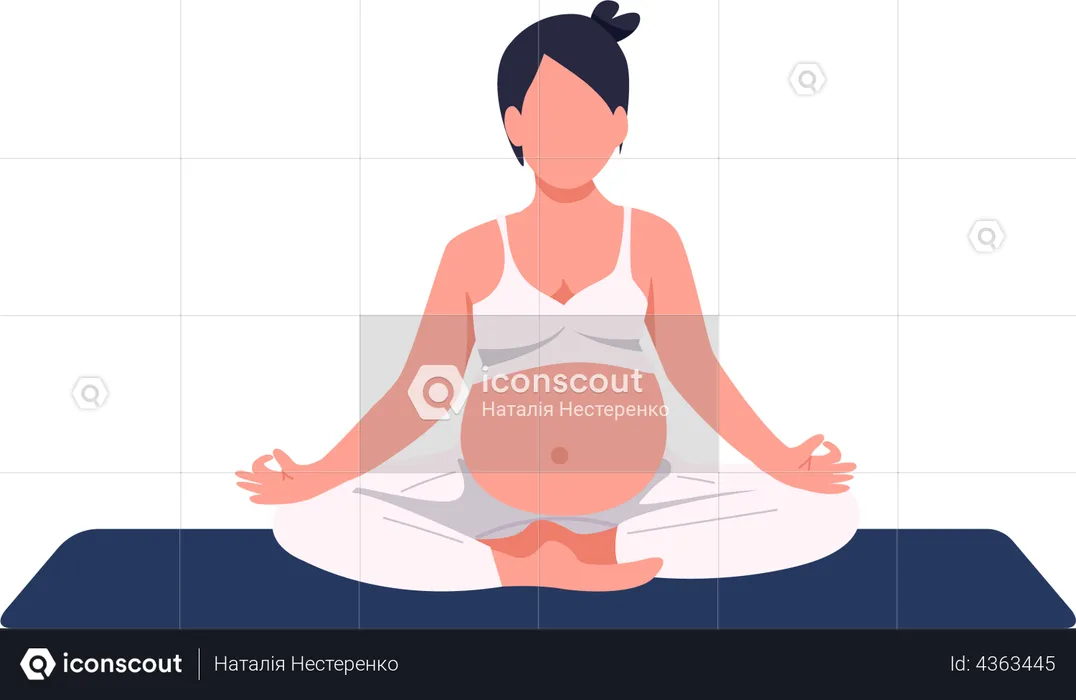 Pregnant woman sitting in yoga pose  Illustration