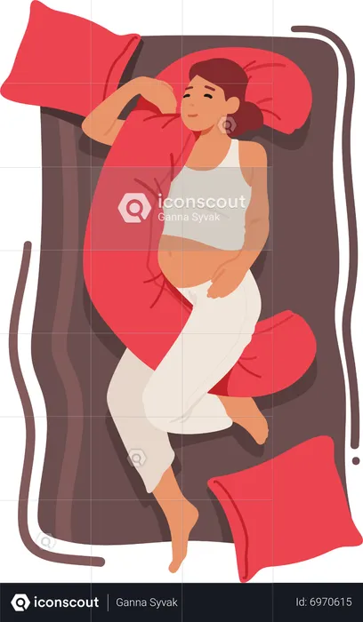 Pregnant Woman Sleeping With Maternity Pillow Support For Optimal Sleep Top View  Illustration