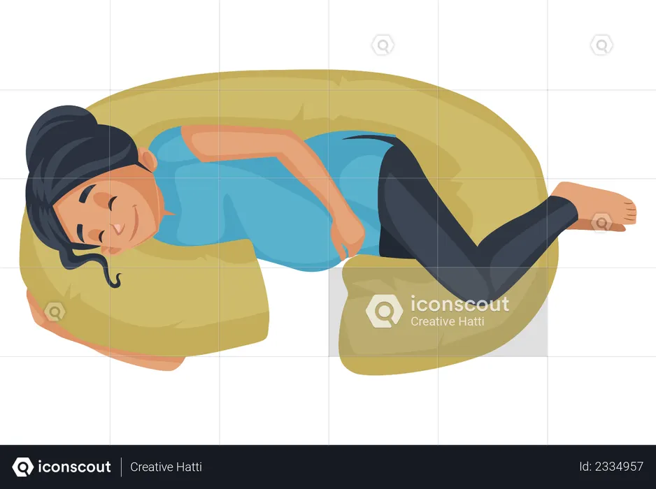 Pregnant woman sleeping with pregnancy pillow  Illustration