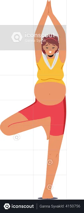 Pregnant Woman Stand in Yoga Asana  Illustration