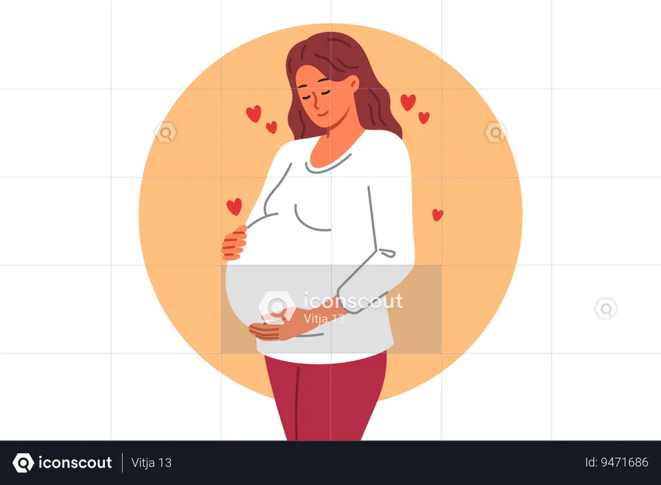 Pregnant woman strokes belly eagerly awaiting birth of long-awaited child from beloved man  Illustration