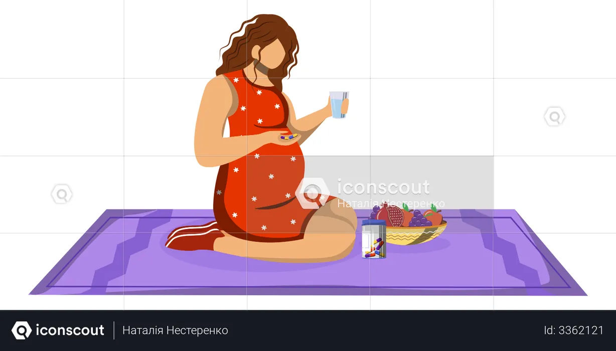 Pregnant woman taking pills  Illustration