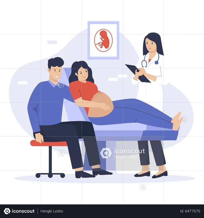 Pregnant woman undergoing pregnancy test  Illustration