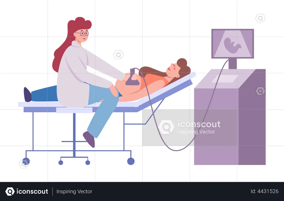 Pregnant woman visiting doctor in hospital  Illustration