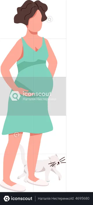 Pregnant woman with cat  Illustration