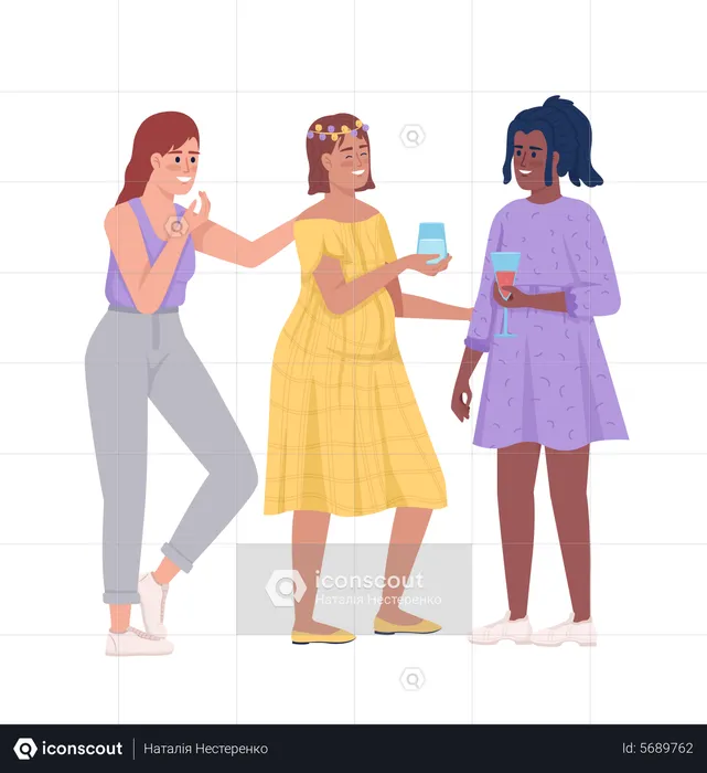 Pregnant woman with friends drinking wine  Illustration