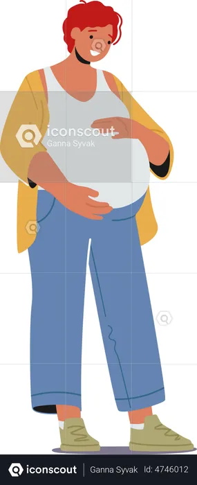 Pregnant Woman with hand on belly  Illustration
