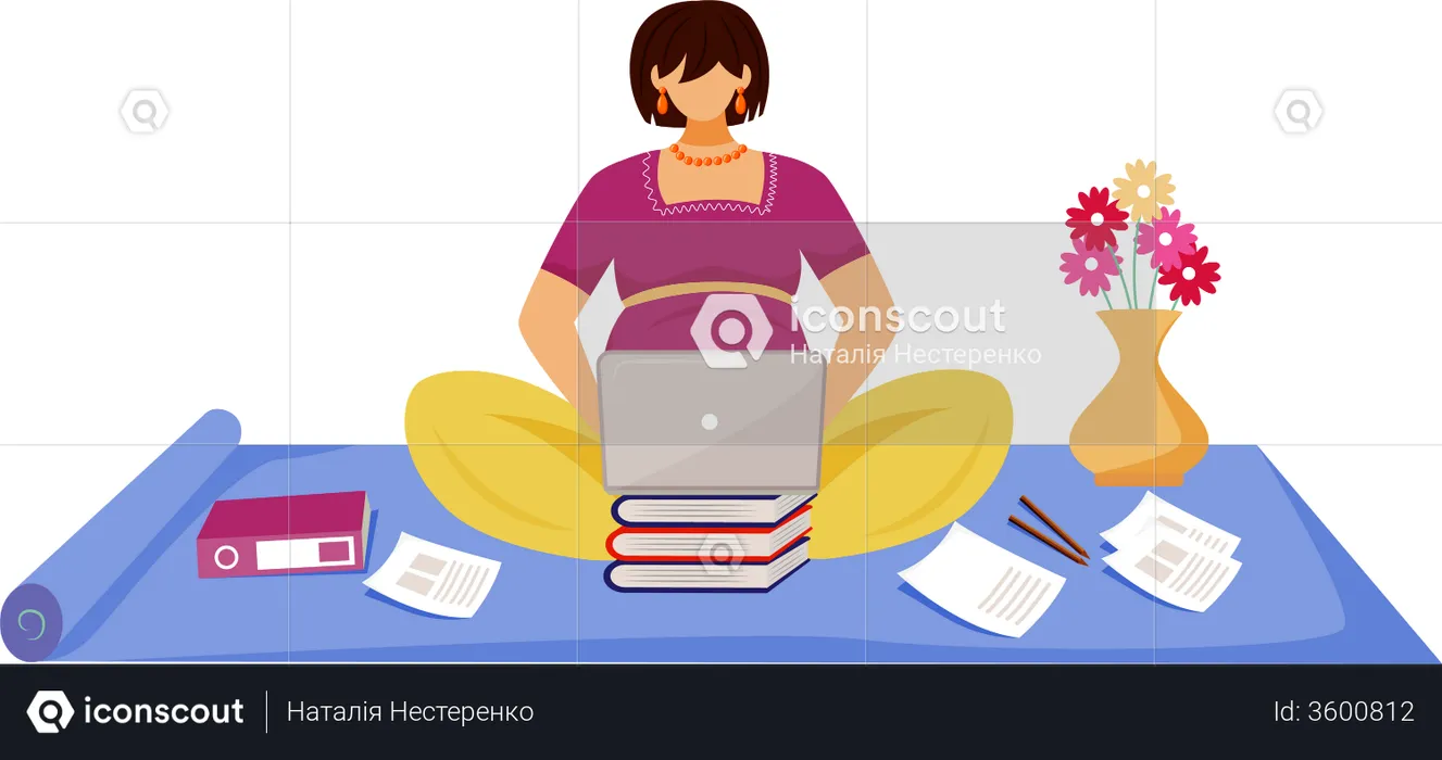 Pregnant woman working at laptop  Illustration