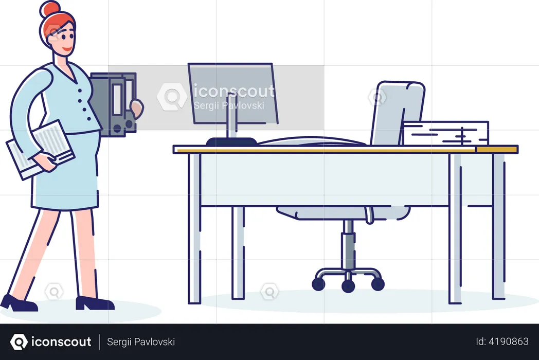 Pregnant woman working in office  Illustration