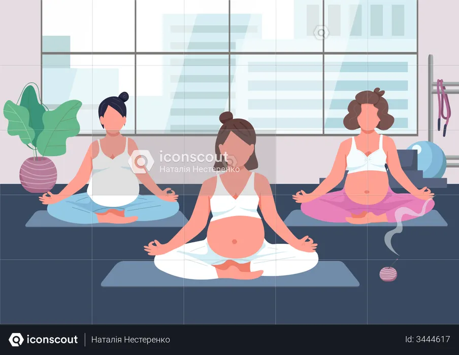 Pregnant women doing yoga  Illustration
