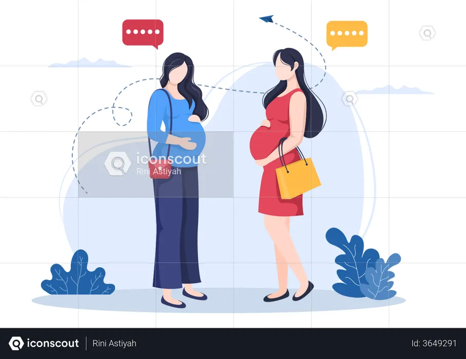 Pregnant women meeting each other  Illustration