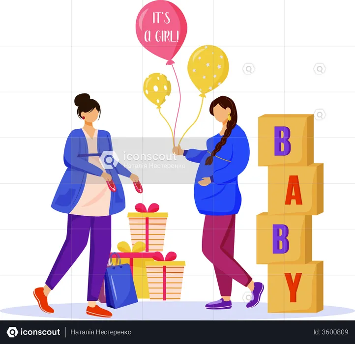 Pregnant women with baby shower gifts  Illustration