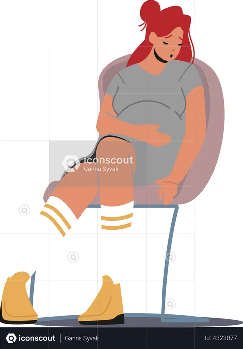 Pregnant Women with Big Belly Sitting on Chair with Upset Face  Illustration